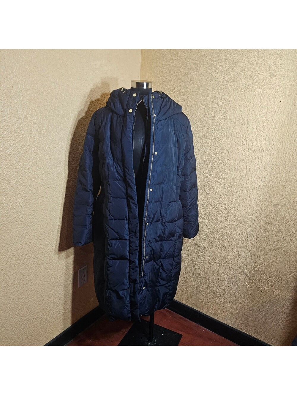 Cole Haan womens long hooded puffer coat navy XXL